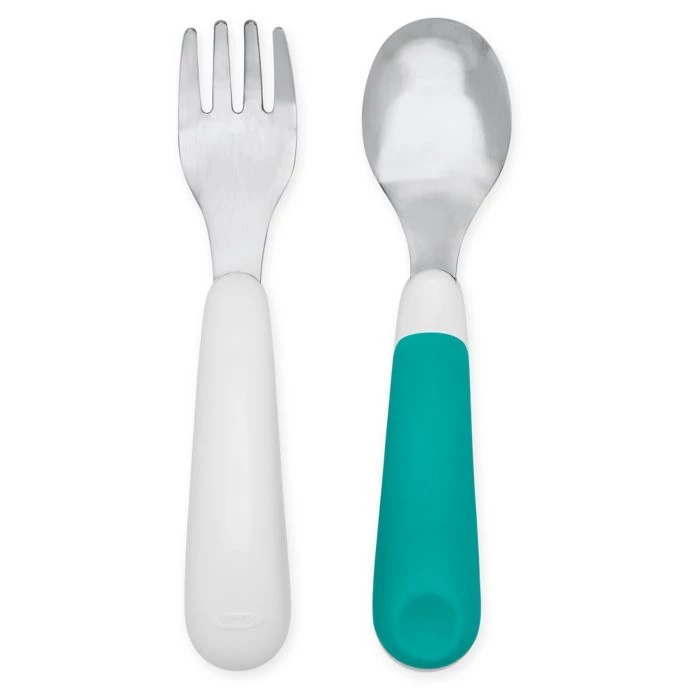 OXO Tot On The Go Fork And Spoon Set With Travel Case In Teal 1 OXO Tot On The Go Fork And Spoon Set With Travel Case In Teal