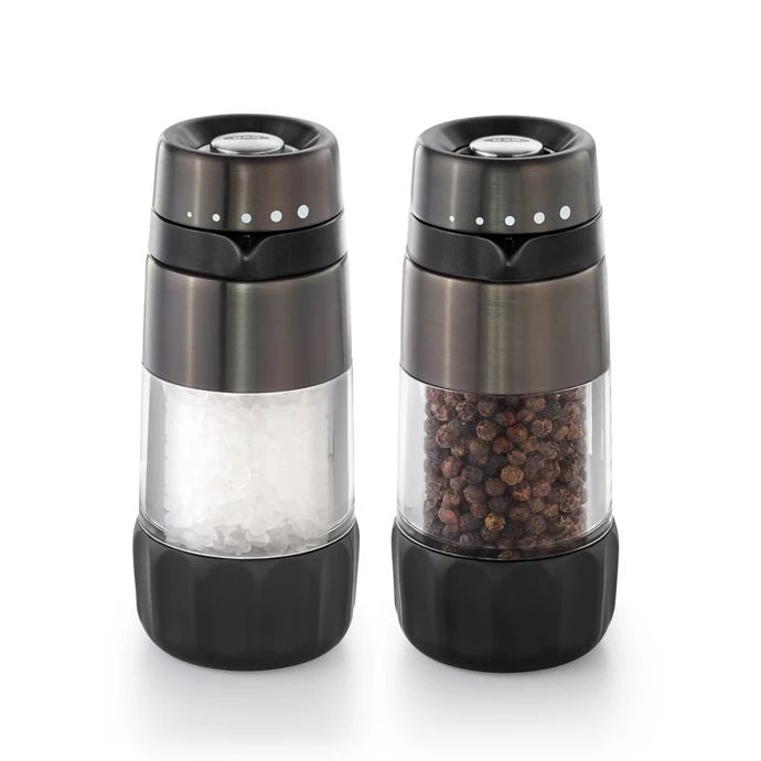 OXO Good Grips Top Dispensing Salt And Pepper Grinder Set In Black Cook With OXO 2 OXO Good Grips Top Dispensing Salt And Pepper Grinder Set In Black Cook With OXO