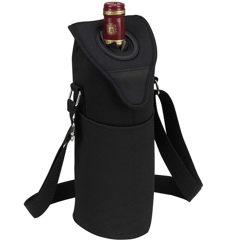 Picnic At Ascot Neoprene Single Bottle Tote - Black 1 Picnic At Ascot Neoprene Single Bottle Tote - Black