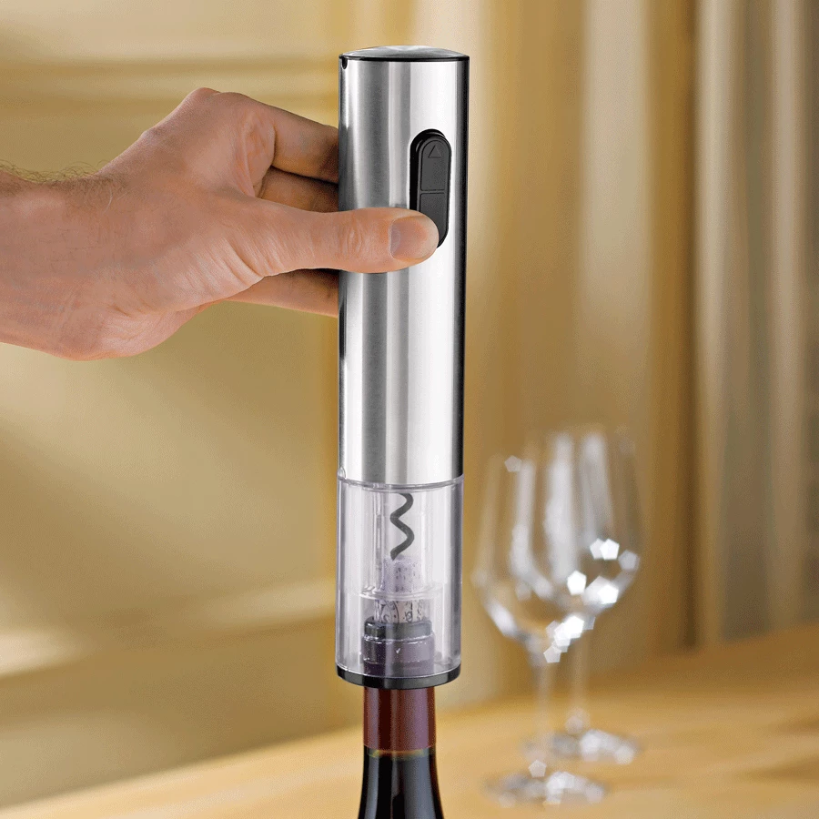 Wine Enthusiast Electric Corkscrews Electric Blue Push-Button Corkscrew- Stainless Steel 3 Wine Enthusiast Electric Corkscrews Electric Blue Push-Button Corkscrew- Stainless Steel