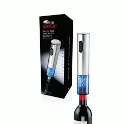 Wine Enthusiast Electric Corkscrews Electric Blue Push-Button Corkscrew- Stainless Steel 8 Wine Enthusiast Electric Corkscrews Electric Blue Push-Button Corkscrew- Stainless Steel