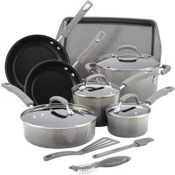 Rachael Ray Brights Nonstick 14 Piece Cookware Set - Gray