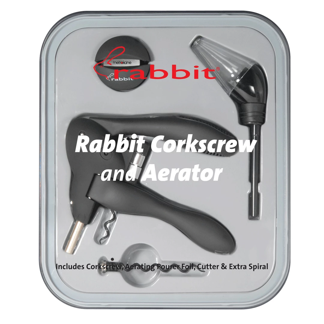 Lever Model Corkscrews Metrokane Rabbit Corkscrew With Houdini Aerating Pourer Kit 1 Lever Model Corkscrews Metrokane Rabbit Corkscrew With Houdini Aerating Pourer Kit