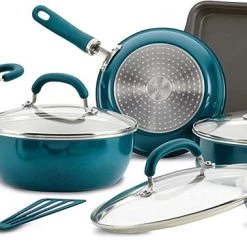 Rachael Ray Create Delicious Nonstick Cookware Pots And Pans Set, 13 Piece, Teal Shimmer