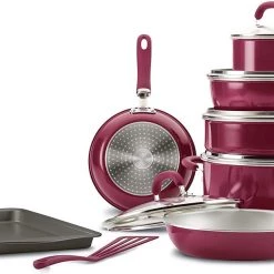 Rachael Ray Create Delicious Nonstick Cookware Pots And Pans Set, 13 Piece, Burgundy Shimmer