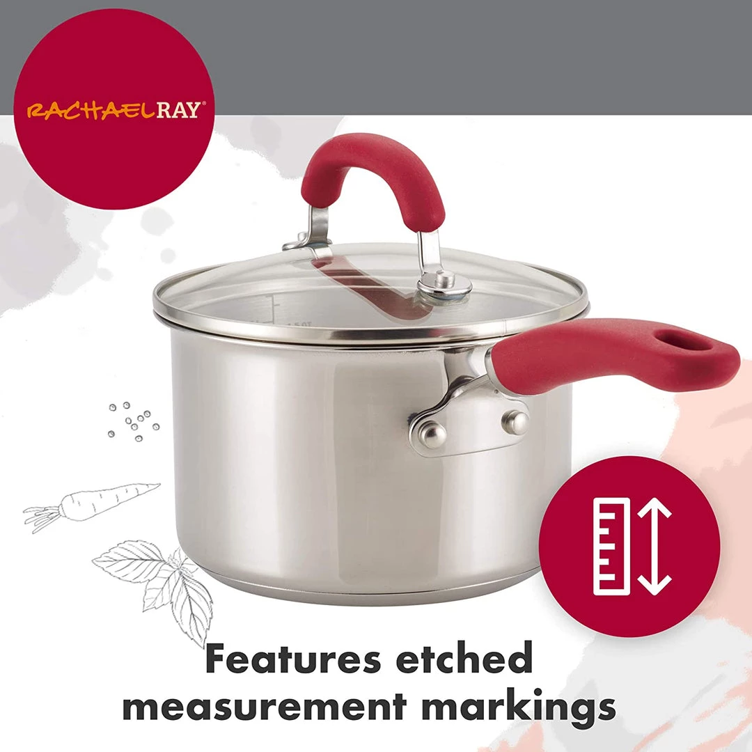 Rachael Ray Create Delicious 10 Piece Stainless Steel Cookware Set, Stainless Steel With Red Handles 6 Rachael Ray Create Delicious 10 Piece Stainless Steel Cookware Set, Stainless Steel With Red Handles