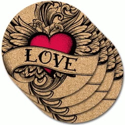 Epic Products Winged Heart Cork Coasters Wine Bottle Accessories