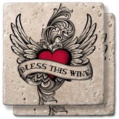 Epic Products Winged Heart Stone Coaster Set Wine Glass Accessories