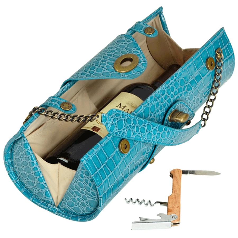 Picnic At Ascot Wine Carrier & Purse - Turquoise Wine Carry Bags 3 Picnic At Ascot Wine Carrier & Purse - Turquoise Wine Carry Bags