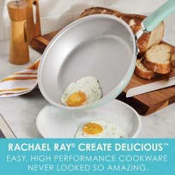 Rachael Ray Create Delicious 9.5 Inch Nonstick Deep Fry Pan, Light Blue Shimmer