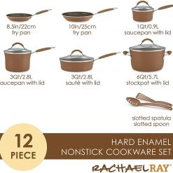 Rachael Ray Cucina 12 Piece Nonstick Cookware Set, Mushroom Brown