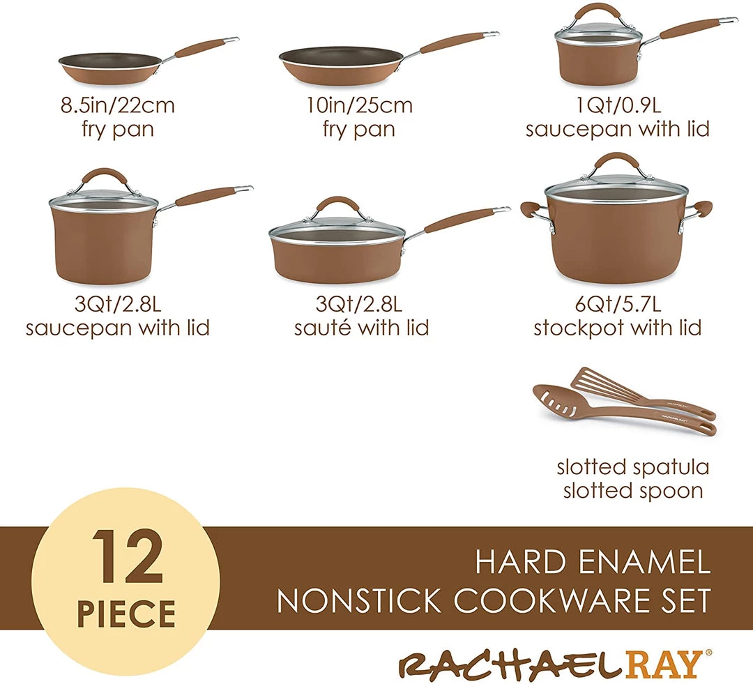 Rachael Ray Cucina 12 Piece Nonstick Cookware Set, Mushroom Brown 2 Rachael Ray Cucina 12 Piece Nonstick Cookware Set, Mushroom Brown