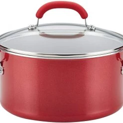 Rachael Ray Create Delicious Nonstick Stock Pot/Stockpot With Lid - 6 Quart, Red Shimmer