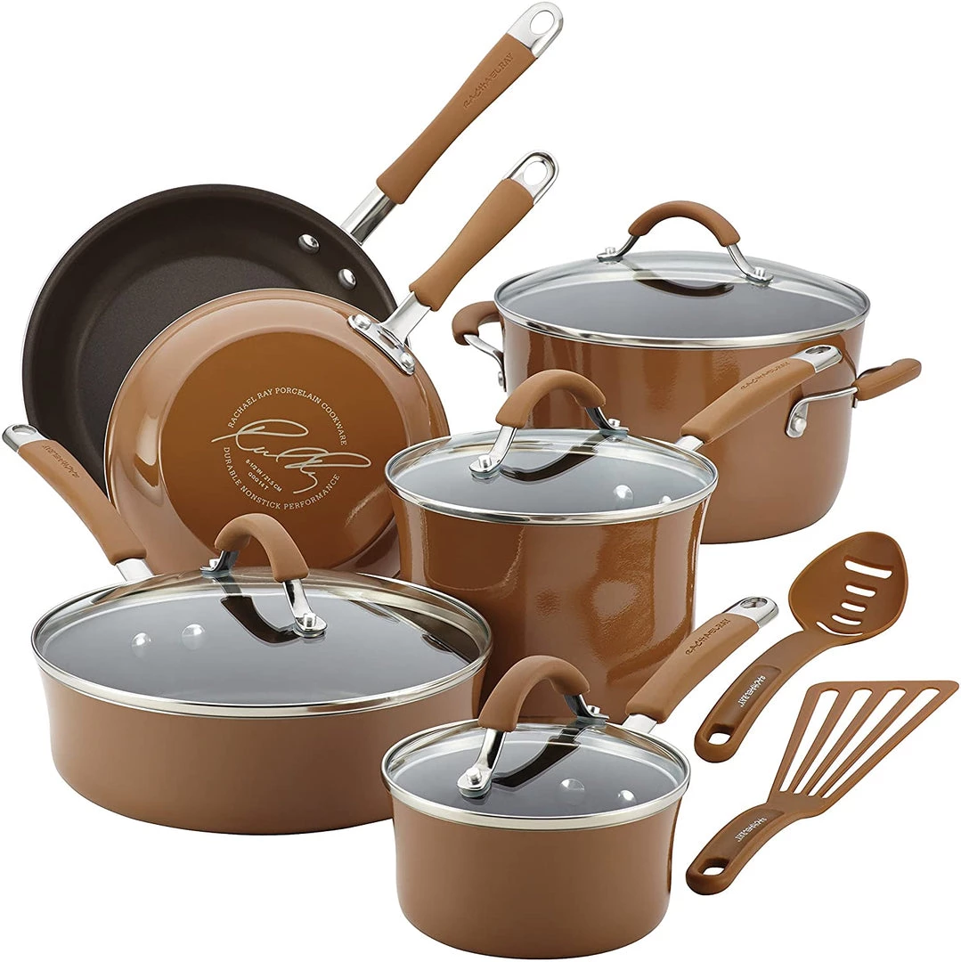 Rachael Ray Cucina 12 Piece Nonstick Cookware Set, Mushroom Brown 1 Rachael Ray Cucina 12 Piece Nonstick Cookware Set, Mushroom Brown
