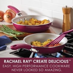 Rachael Ray Create Delicious 2 Piece Nonstick Skillet Set, Burgundy Shimmer