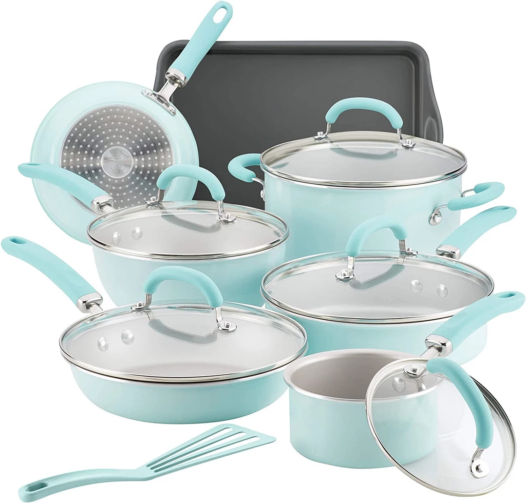 Rachael Ray Create Delicious Nonstick Cookware Pots And Pans Set, 13 Piece, Light Blue Shimmer 1 Rachael Ray Create Delicious Nonstick Cookware Pots And Pans Set, 13 Piece, Light Blue Shimmer