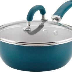Rachael Ray Create Delicious Nonstick Fry Saute Purpose Pan With Lid, 3 Quart, Teal Shimmer