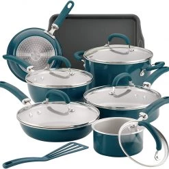 Rachael Ray Create Delicious Nonstick Cookware Pots And Pans Set, 13 Piece, Teal Shimmer