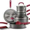 Rachael Ray Create Delicious Hard Anodized Nonstick Cookware Pots And Pans Set, 11 Piece, Gray With Red Handles