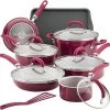 Rachael Ray Create Delicious Nonstick Cookware Pots And Pans Set, 13 Piece, Burgundy Shimmer
