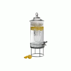 Artland 3 Gallon Kingston Glass Beverage Server With Ice Chiller- Antique Silver Champagne Buckets/Wine Chillers