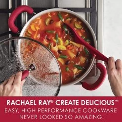 Rachael Ray Create Delicious Nonstick Stock Pot/Stockpot With Lid - 6 Quart, Red Shimmer