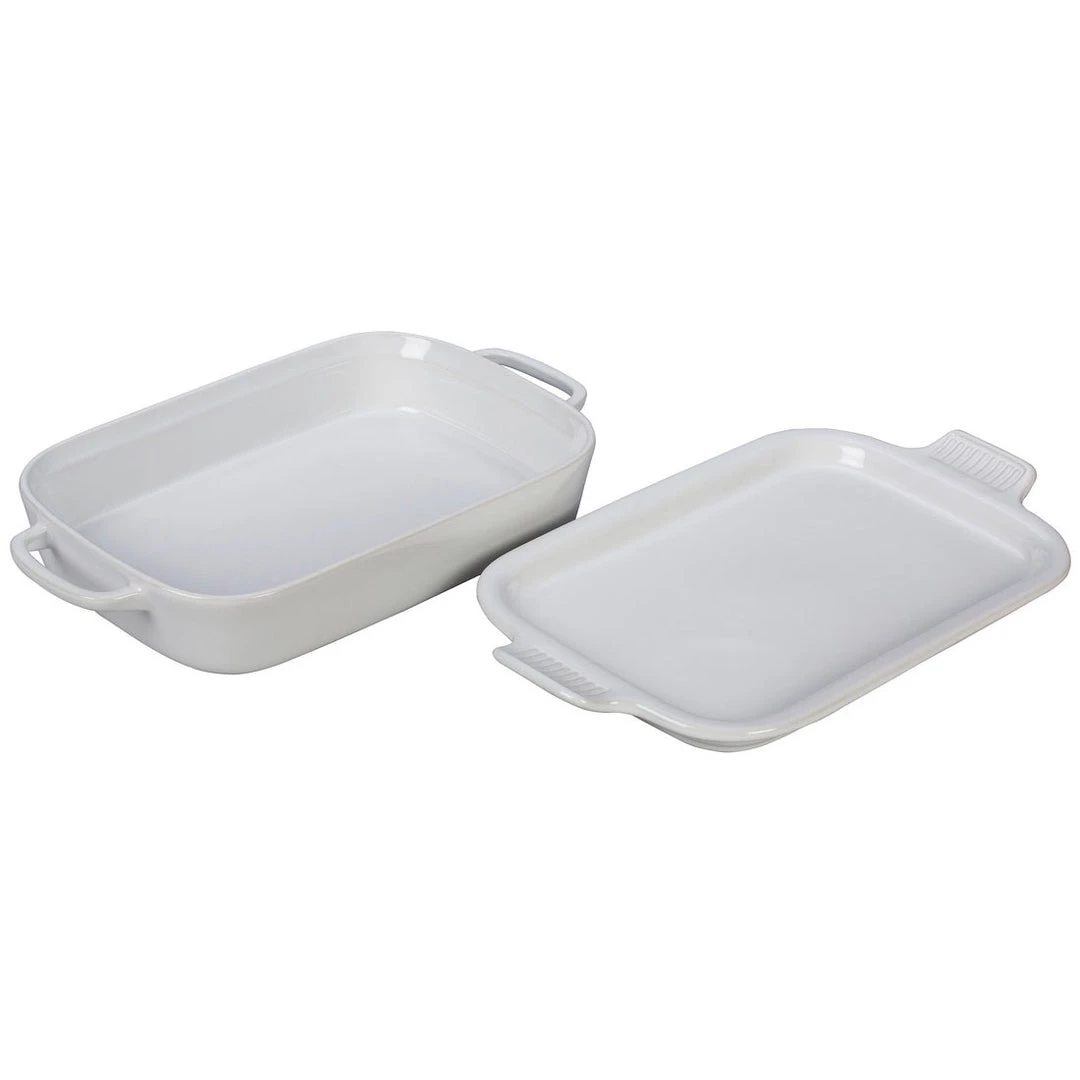 Le Creuset Bakeware Le Creuset 2.75 Quart Heritage Stoneware Rectangular Casserole With Platter Lid 6 Le Creuset Bakeware Le Creuset 2.75 Quart Heritage Stoneware Rectangular Casserole With Platter Lid