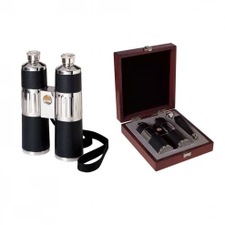Other Flasks Binoculars Flask Set, Stainless Steel In Wood Box - 8 Oz