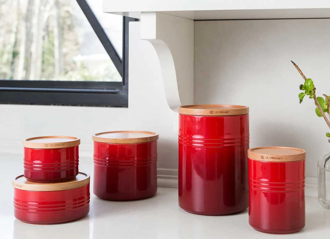 Le Creuset 1.5 Quart Stoneware Storage Canister W/Wood Lid Le Creuset Wine & Kitchen Tools 6 Le Creuset 1.5 Quart Stoneware Storage Canister W/Wood Lid Le Creuset Wine & Kitchen Tools