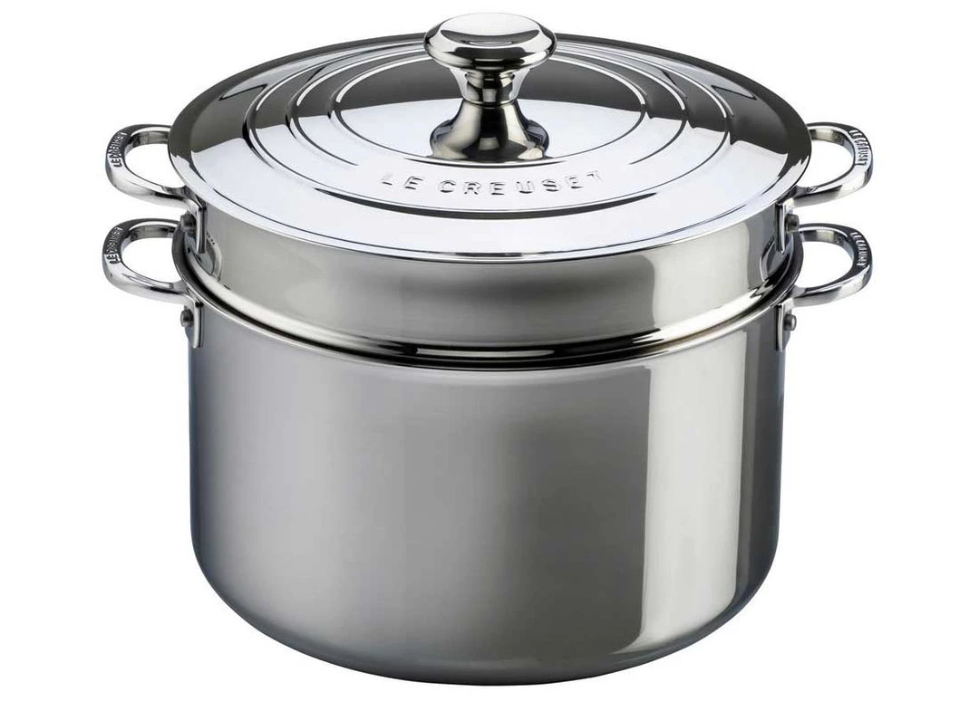 Le Creuset Stockpots & Tea Kettles Le Creuset 9 Quart Stainless Steel Stockpot W/Colander Insert 2 Le Creuset Stockpots & Tea Kettles Le Creuset 9 Quart Stainless Steel Stockpot W/Colander Insert