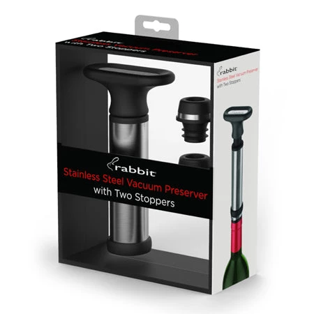 Wine Preservation Metrokane Rabbit Stainless Steel Wine Preserver (Vacuum Pump With 2 Stoppers) 3 Wine Preservation Metrokane Rabbit Stainless Steel Wine Preserver (Vacuum Pump With 2 Stoppers)