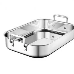 Le Creuset Bakeware Le Creuset Small Stainless Steel Roasting Pan W/Nonstick Rack