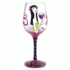 Epic Products Decorated Painted Glassware Wine Girl Hand-Decorated Wine Glass