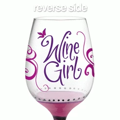 Epic Products Decorated Painted Glassware Wine Girl Hand-Decorated Wine Glass
