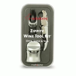 Metrokane Zippity Rabbit 3-Piece Silver Wine Tool Kit Waiter Style Corkscrews