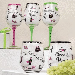 Epic Products Sip, Swirl & Shop Hand-Decorated Wine Glass