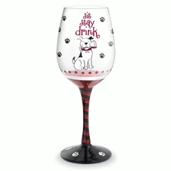 Epic Products Sit... Stay... Drink! Hand-Decorated Wine Glass Decorated Painted Glassware