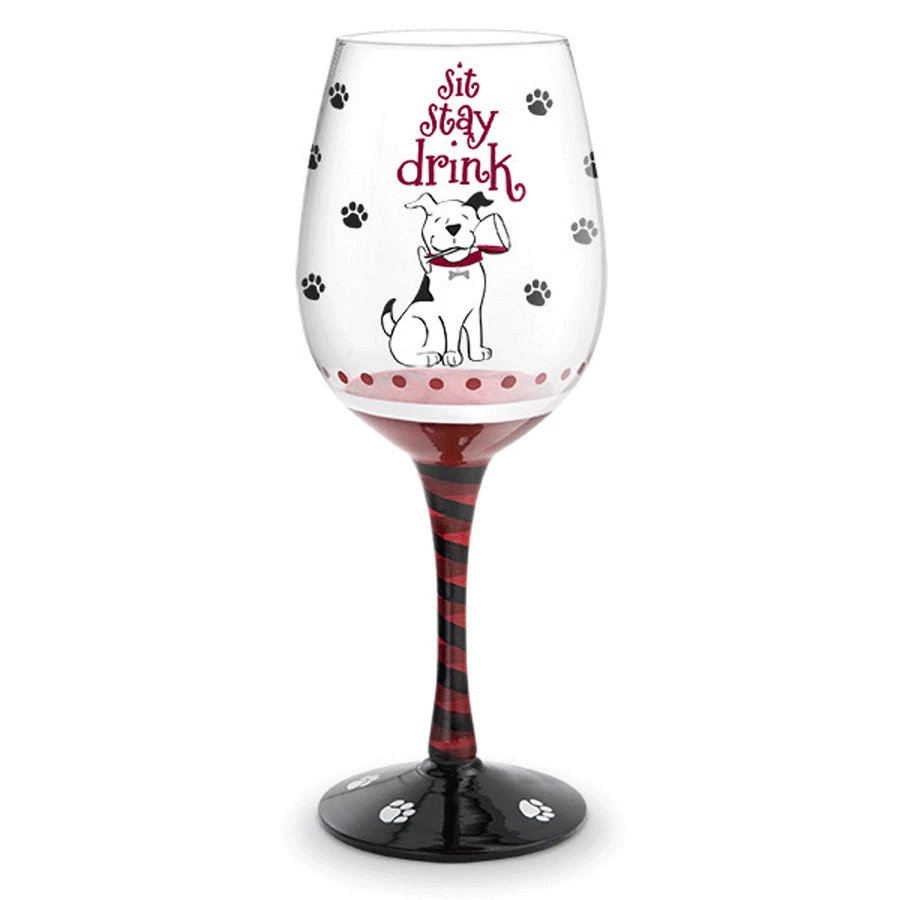Epic Products Sit... Stay... Drink! Hand-Decorated Wine Glass Decorated Painted Glassware 1 Epic Products Sit... Stay... Drink! Hand-Decorated Wine Glass Decorated Painted Glassware