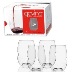 GoVino Top Rack Series Shatterproof Stemless Glasses, Dishwasher Safe, Set Of 4