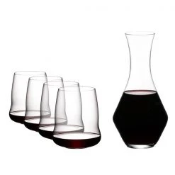 Riedel Winewings Glasses Riedel Winewings Cabernet Stemless Wine Glasses Set Of 4 + Merlot Decanter